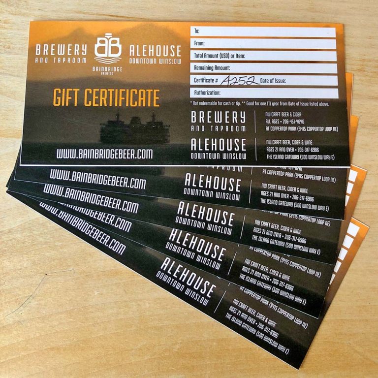 Gift Certificates Bainbridge Brewing